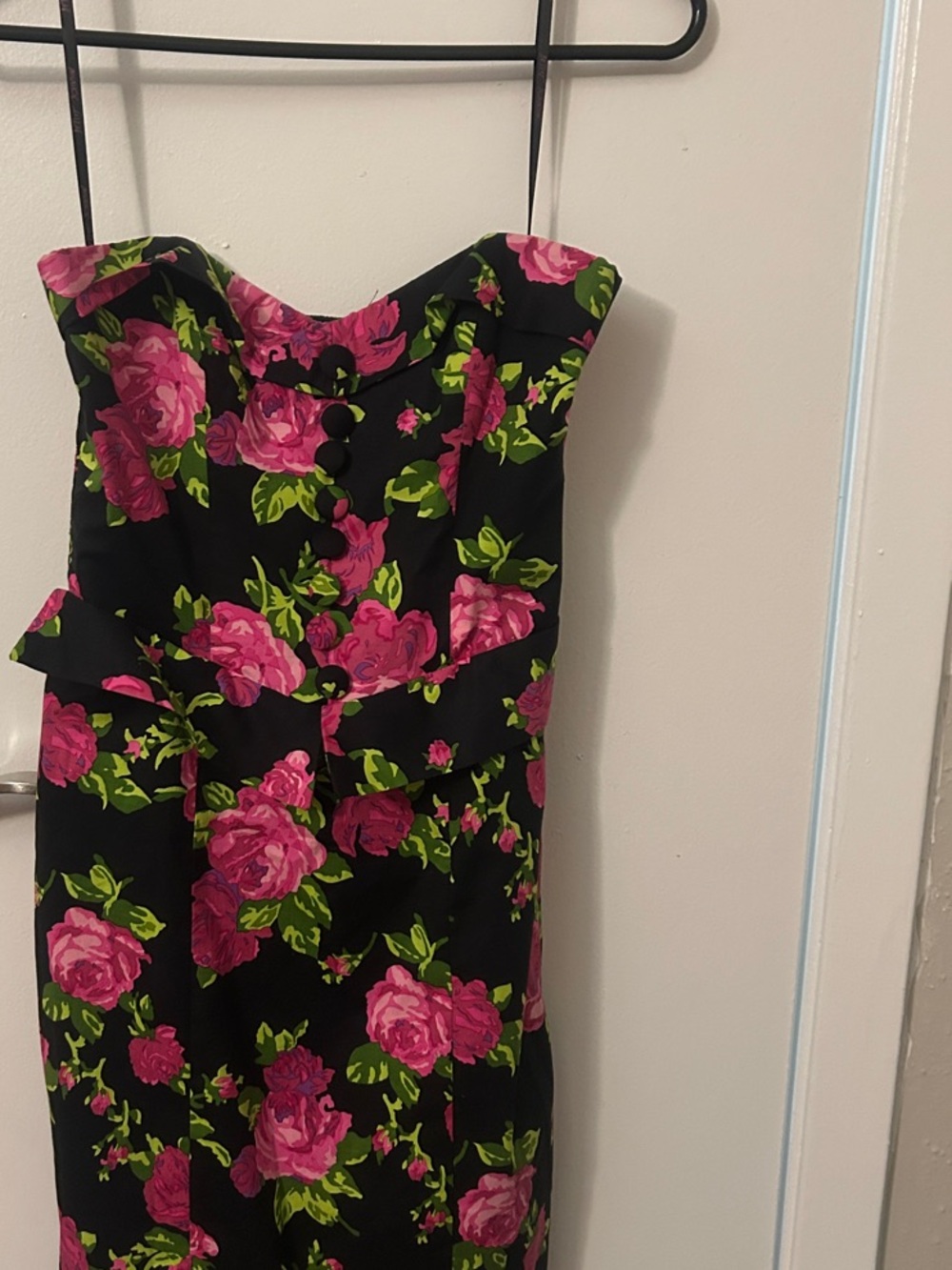 Betsey Johnson Black Dress with Pink and Green Floral Print